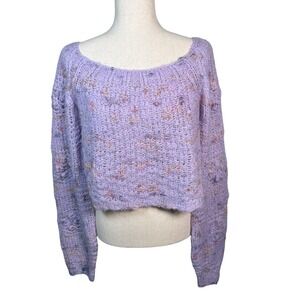 Free People Cropped Sweater Womens M Purple Confetti Chunky Knit Boho Fairycore